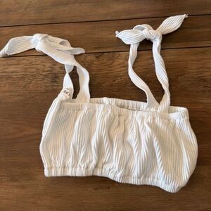 Kids White Ribbed Tank Top with Knotted Straps